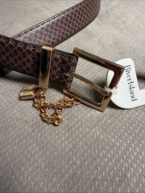 River Island Brown and Blush Patterned Belt with Gold Buckle